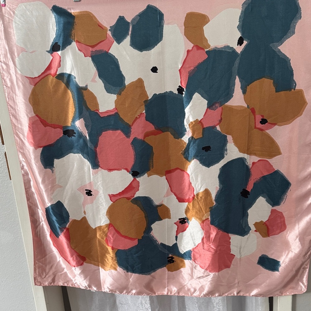 Silky Watercolor Floral Scarf -Lg